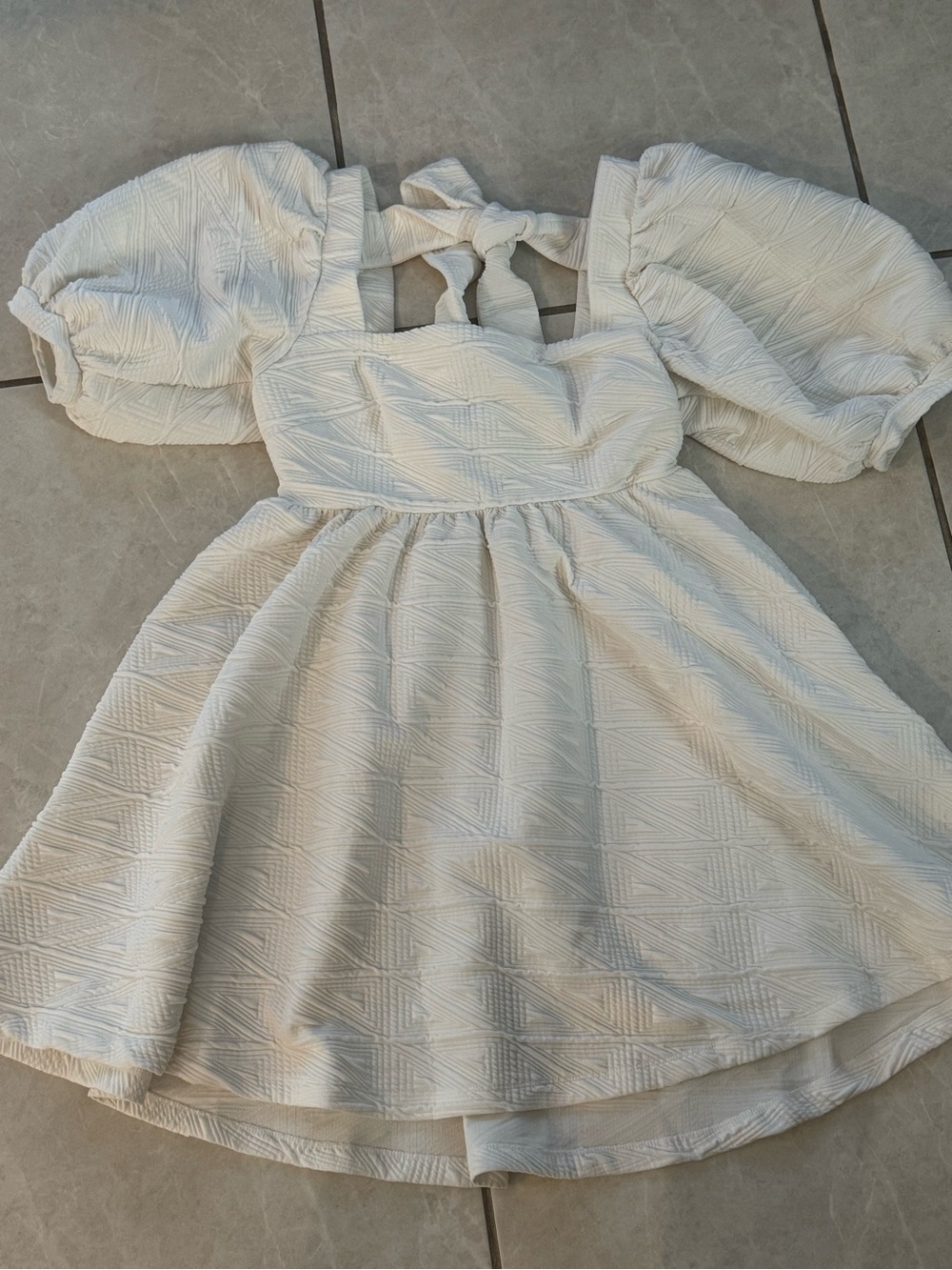 Free People Ivory Puff-Sleeve Tie-Back Dress